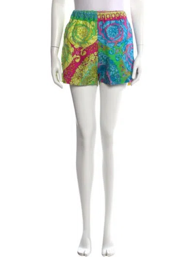 Pre-owned Versace Silk Mini Shorts In Green