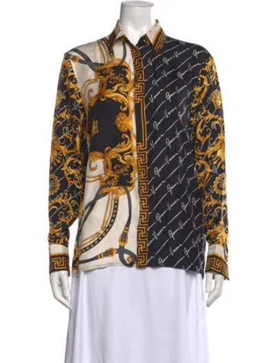 Pre-owned Versace Silk Printed Blouse In Gold