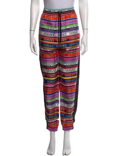 Pre-owned Versace Silk Straight Leg Pants In Red