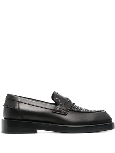 Versace Square-toe Studded Loafers In Black