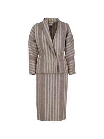 Pre-owned Versace Striped Wool Skirt Suit In Brown