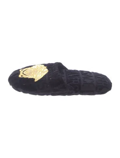 Pre-owned Versace Terry Cloth Graphic Print Slides In Blue
