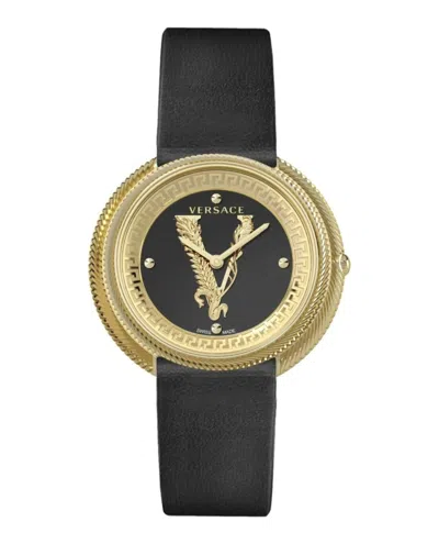 Versace Thea Leather Watch In Black