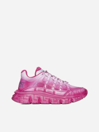 Versace Trigreca Leather And Fabric Sneakers In Fuchsia