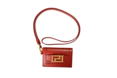 Pre-owned Versace Unisex Red Leather Logo Card Case