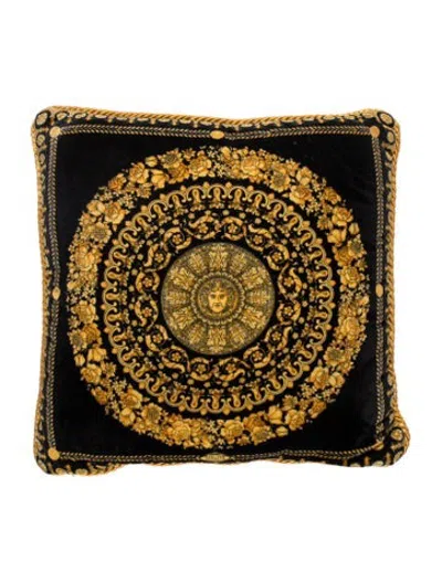 Pre-owned Versace Velvet Barocco Floral Throw Pillow In Black