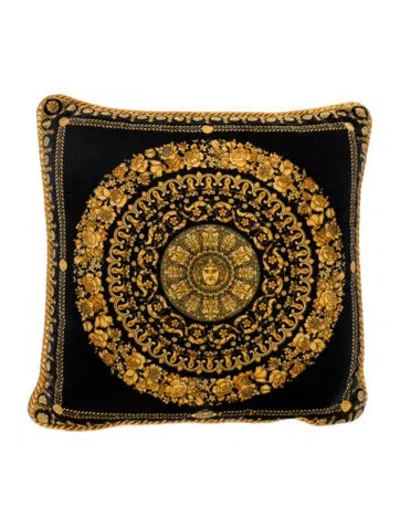 Pre-owned Versace Velvet Barocco Floral Throw Pillow In Black