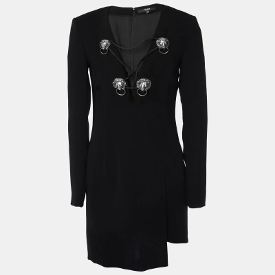 Pre-owned Versace Versus  Black Crepe Logo Detail Mini Dress S