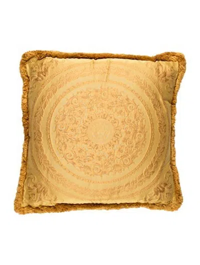 Pre-owned Versace Vintage Jacquard Silk Throw Pillow In Yellow