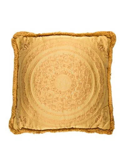 Pre-owned Versace Vintage Jacquard Silk Throw Pillow In Yellow