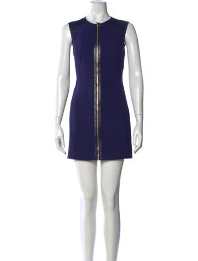 Pre-owned Versace Virgin Wool Mini Dress In Blue