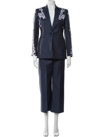 Pre-owned Versace Virgin Wool Striped Pant Set In Blue