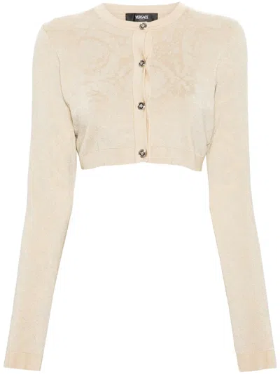 Versace Viscose Short Cardigan In Beige