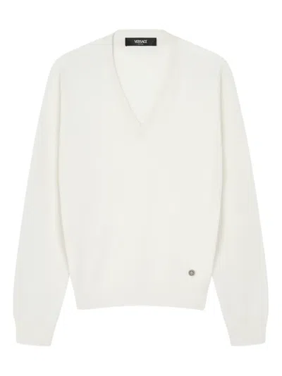 Versace V-neck Sweater In White