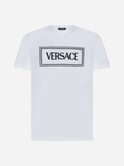 Versace White Logo-embroidered Cotton T-shirt