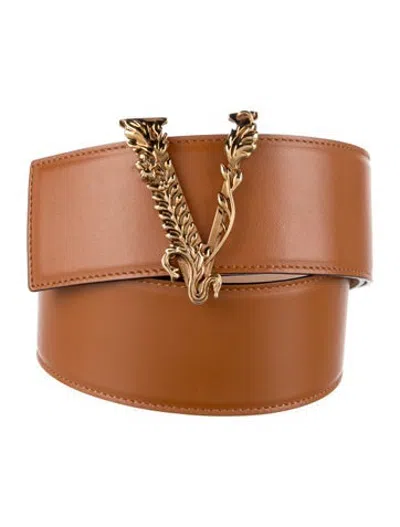 Pre-owned Versace Wide Leather Waist Belt In Neutrals