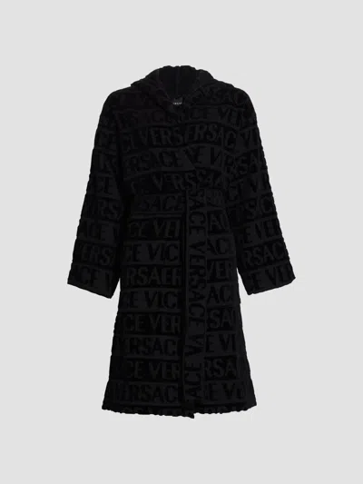Versace Women's Repeat Logo Cotton Robe In Black