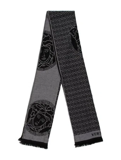 Pre-owned Versace Wool Medusa Insignia Scarf In Grey
