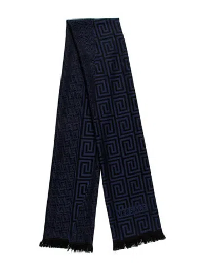 Pre-owned Versace Wool Patterned Scarf In Blue