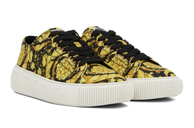 Pre-owned Versace Yellow & Black Barocco Sneakers Us 11