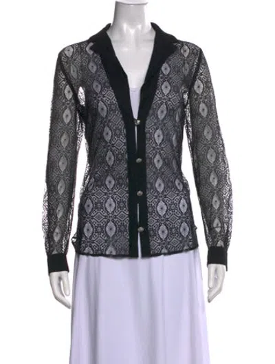 Pre-owned Versus Lace Pattern Long Sleeve Top In Black