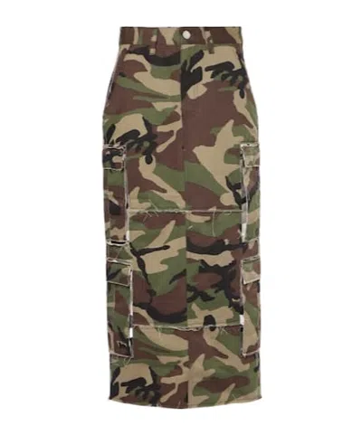 Vetements Camouflage Cotton Cargo Midi Skirt In Green