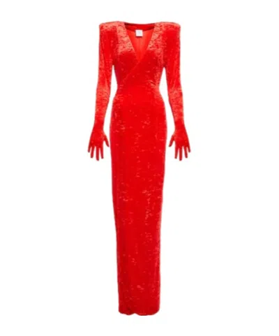 Vetements Wrap Velvet Maxi Dress In Red
