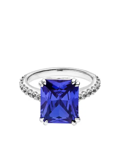 Veynou 14kt Recycled White Gold Nalu Sapphire And Diamond Ring In Silver
