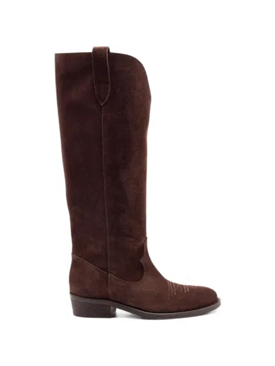 Via Roma 15 Embroidered Suede Boots In Brown