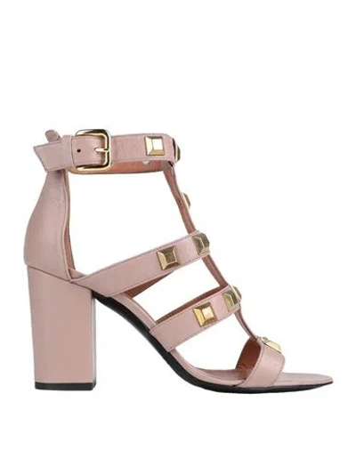 Via Roma 15 Woman Sandals Pastel Pink Size 11 Soft Leather In White