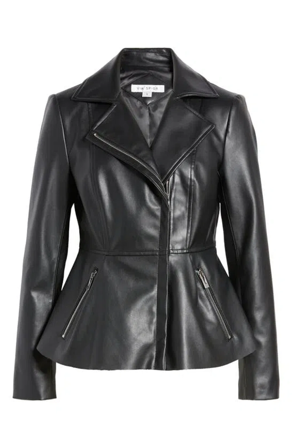 Via Spiga Peplum Faux Leather Jacket In Black ModeSens
