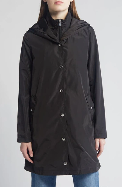 Via Spiga Water Resistant Packable Rain Jacket In Black
