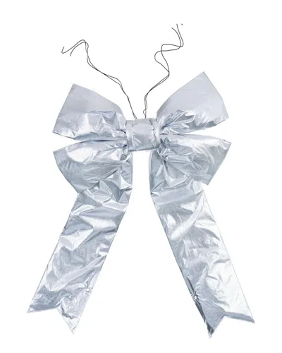 Vickerman 30in Silver Outdoor Christmas Bow With Hanging Wire