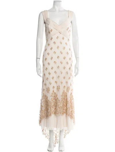 Pre-owned Vicky Tiel Vintage Long Dress In Neutrals