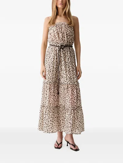 Vicolo Animal-print Midi Dress In Brown