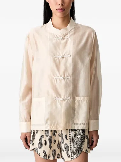 Vicolo Frog-fastening Band-collar Shirt In Neutral