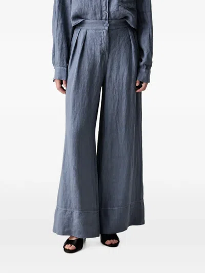 Vicolo Pleated-detailing Wide-leg Trousers In Blue