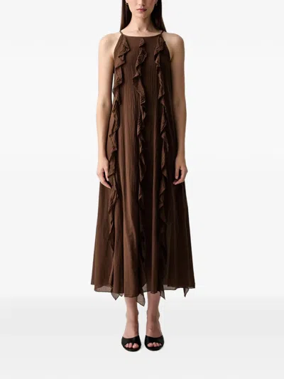 Vicolo Ruffle-trim Midi Dress In Brown