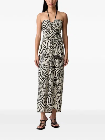 Vicolo Zebra-print Halterneck Maxi Dress In Gray
