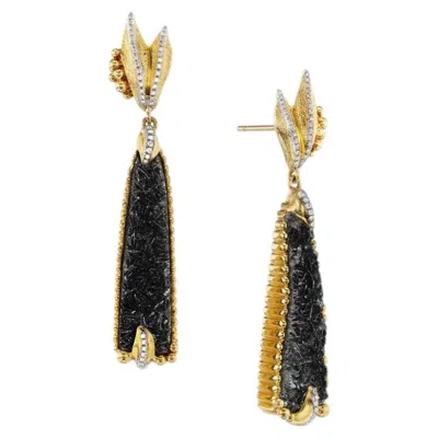 Pre-owned Victor Velyan 18k Yellow Gold Hematite And Diamond Earrings � 39.73ctw Hematite