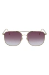 Victoria Beckham 59mm Gradient Square Navigator Sunglasses In Gold/ Burgundy