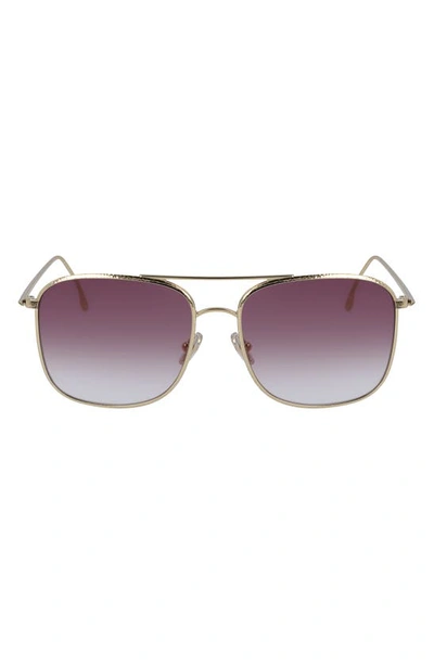 Victoria Beckham 59mm Gradient Square Navigator Sunglasses In Gold