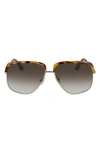 Victoria Beckham 59mm Semi Rimless Sunglasses In Gold/ Tortoise