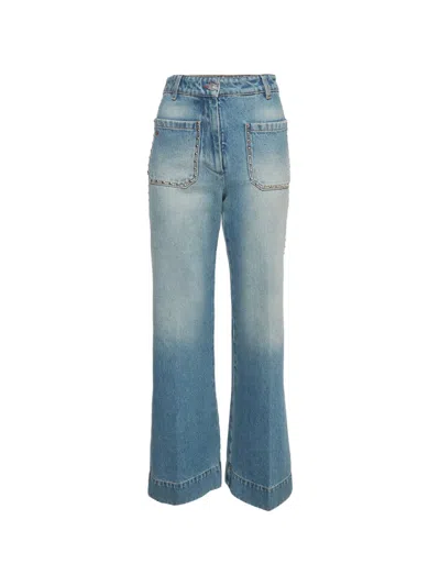 Pre-owned Victoria Beckham Alina Wide-leg Jeans In Blue