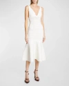 Victoria Beckham Frame Plunigng Sleeveless Pointelle Knit Midi Trumpet Dress In White