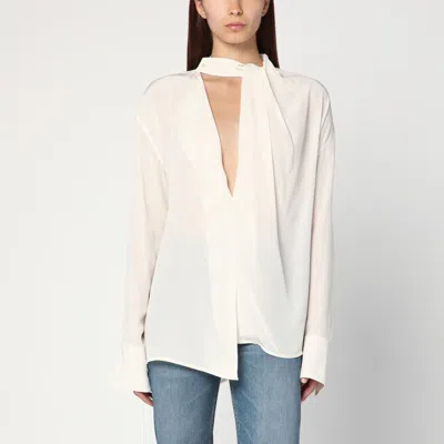 Victoria Beckham Ivory Draped Silk Blouse