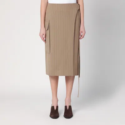 Victoria Beckham Sand-coloured Pinstriped Wrap Skirt In Beige