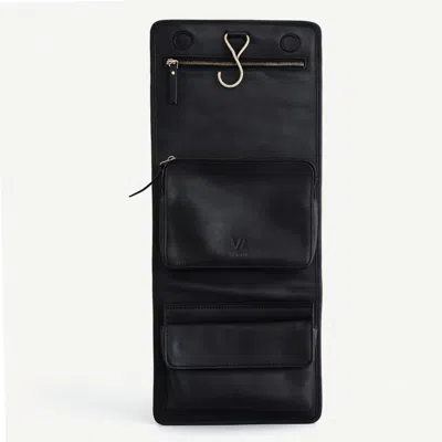 Vida Vida Luxury Leather Mens Hanging Wash Bag - Black