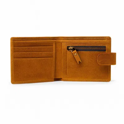 Vida Vida Men's Brown Luxury Leather Zip Section Coin Wallet - Tan