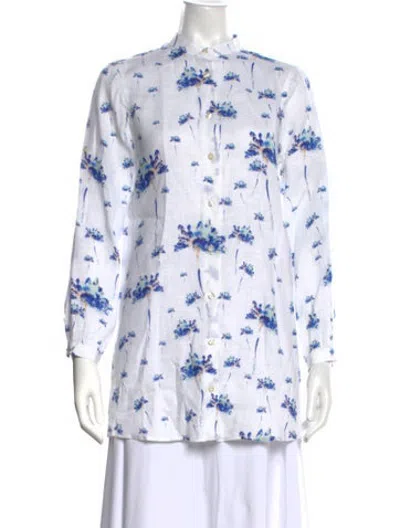 Pre-owned Vilebrequin Linen Floral Print Button-up Top In White